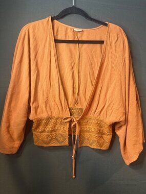 Selfie Womens S Rust Tie Front Top Boho Western Indie Prairie Cottagecore